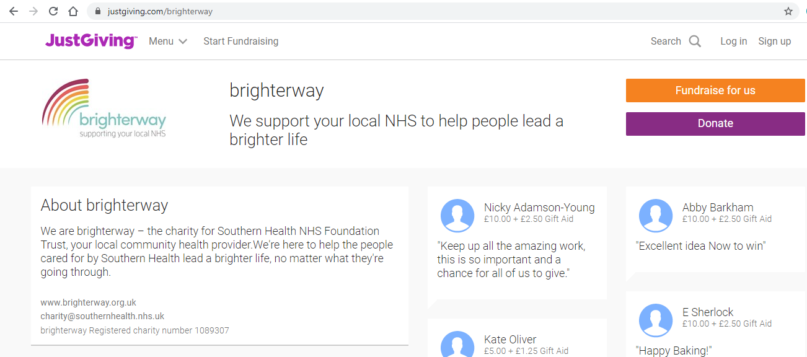Justgiving page